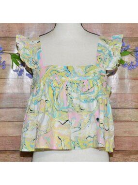 Buddy Love Kyle Top Ruffle Swing Crop Tank Top Size M Cotton Summer